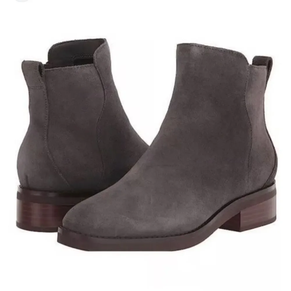 Cole Haan River Waterproof Suede Booties in Gray with Wood Heel 8.5 NWOB - Picture 1 of 11